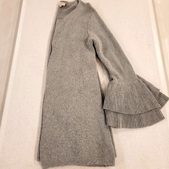 LOFT gray open cardigan with ruffle sleeves 100% Cotton Sz M - Picture 3 of 8